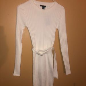 White, double stitched sweater Dress w/ belt